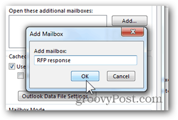 Dodajanje nabiralnika Outlook 2013 - Vnesite ime nabiralnika Kliknite V redu