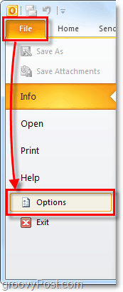 meni z možnostmi v programu Outlook 2010