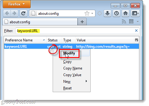 spremenite Firefox 4 ključne besede.url v privzetega ponudnika
