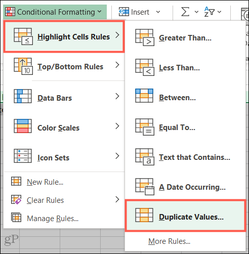 Označite pravila celic, podvojene vrednosti v Excelu