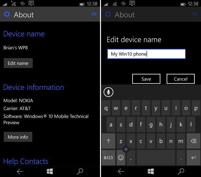 Spremenite ime Windows Phone
