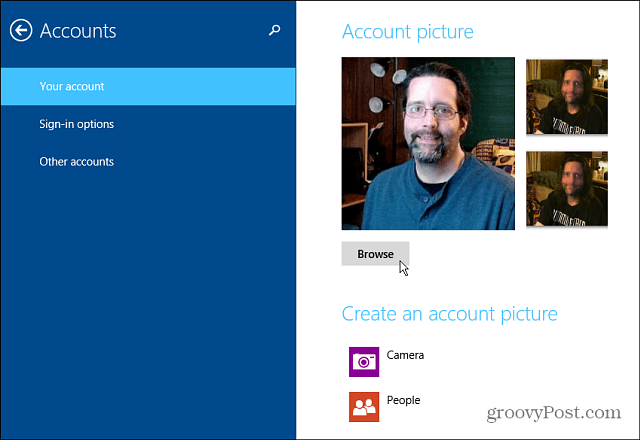 Kako spremeniti sliko računa Windows 8.1