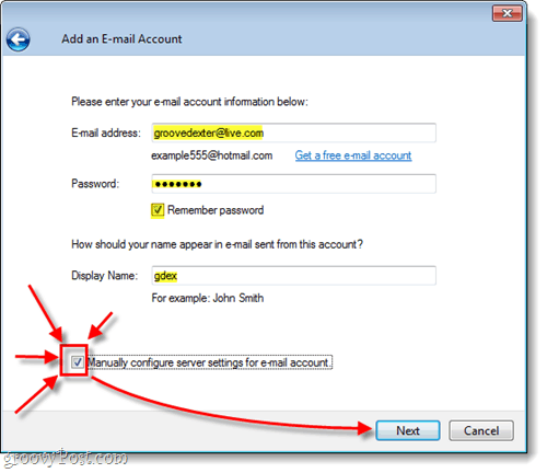 ročno konfigurirajte svoj hotmail v Windows živi pošti