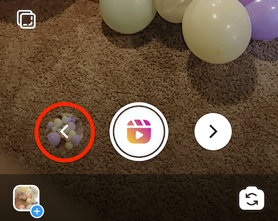 levi puščični menijski gumb, ki omogoča pregled in urejanje posnetkov v kolutih instagrama