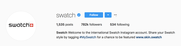 Swatch prosi uporabnike, naj svoje objave označijo z #MySwatch, da bodo lahko predstavljeni na njihovem računu Instagram.