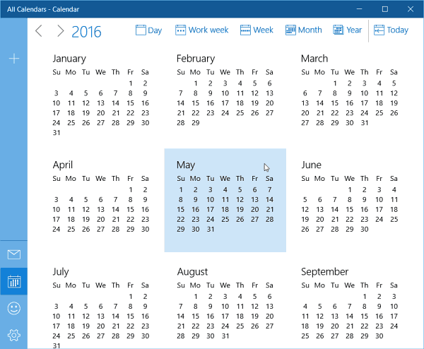 Posodobitev celoletnega pogleda za koledar za Windows 10
