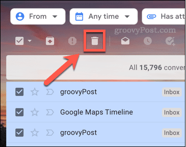 Ikona za brisanje e-pošte v Gmailu