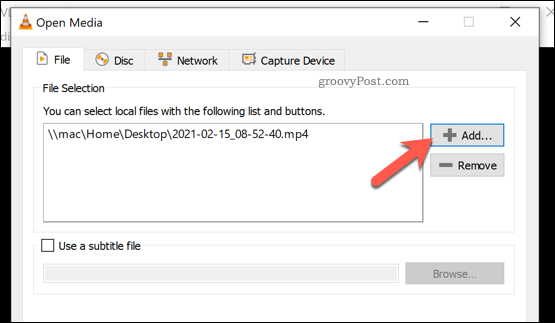 Dodajanje datoteke za pretvorbo v VLC v sistemu Windows