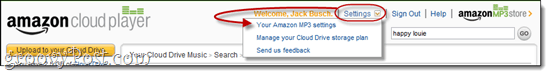 Nastavitve programa Amazon Cloud Player