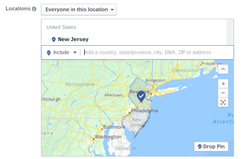 ciljanje lokacije na facebook oglas