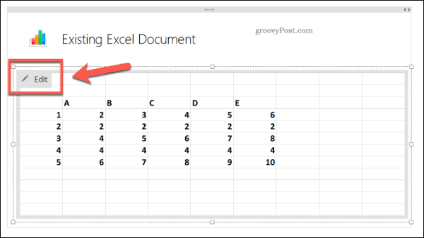 Urejanje obstoječe preglednice Excela v OneNote