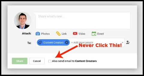 možnost pošiljanja e-pošte na google + post