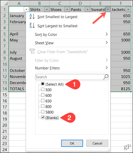 Filtrirajte prazne vrstice v Excelu