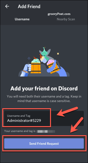 Dodajanje prijatelja v mobilni aplikaciji Discord
