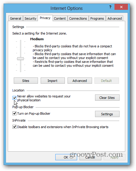 Zasebnost IE 10 Win8 Desktop
