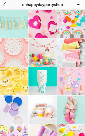 Kako izboljšati svoje fotografije na instagramu, vzorec teme vira Instagram iz trgovine Oh Happy Day Party Shop prikazuje svetlo barvno paleto