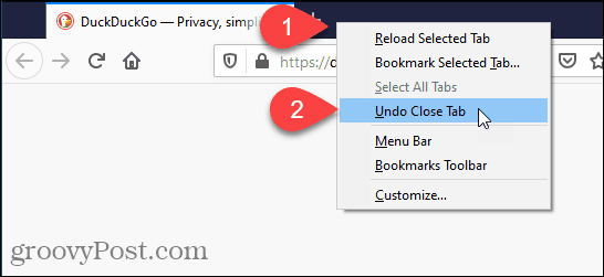 V Firefoxu izberite Razveljavi zapiranje zavihka