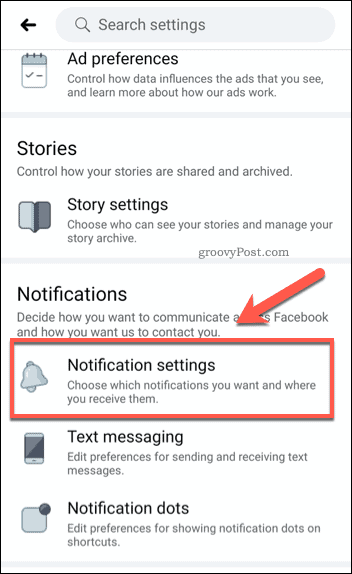 Možnost nastavitev Facebook obvestil za mobilne naprave