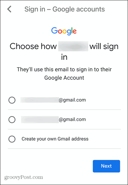 uporabniško ime podrejenega računa gmail