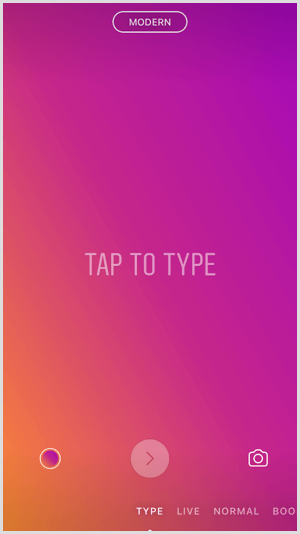 V Instagram Stories tapnite možnost Type.