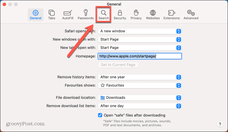 nastavitve iskanja mac safari