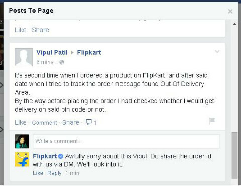 flipkart facebook odgovor