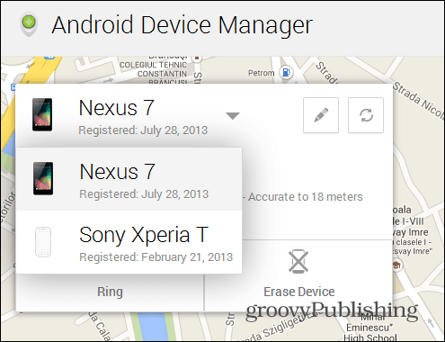 Naprave spletnega vmesnika Android Device Manager