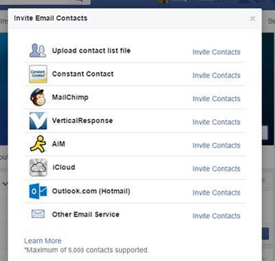 facebook stran e-pošta stik funkcija uvoza
