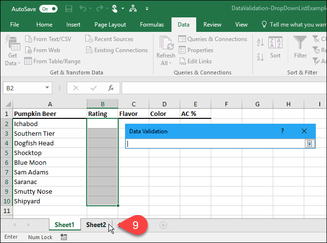 Kako ustvariti spustne sezname z uporabo validacije podatkov v programu Microsoft Excel