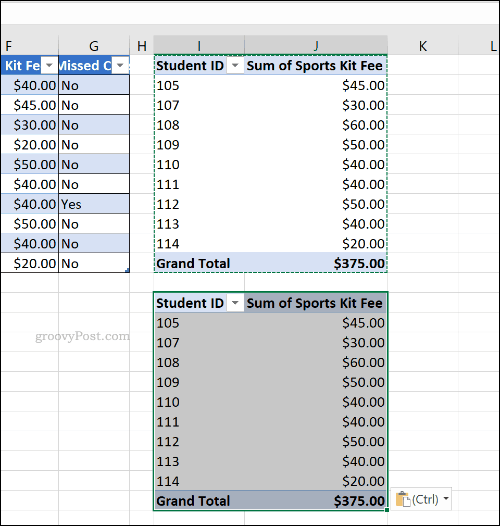 Podvojena vrtilna tabela v programu Microsoft Excel