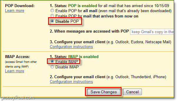 Povežite Gmail z Outlookom 2010 prek IMAP