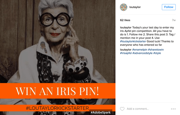 Za natečaj Instagram hashtag prosite uporabnike, naj objavijo fotografijo skupaj s hashtagom vaše kampanje.