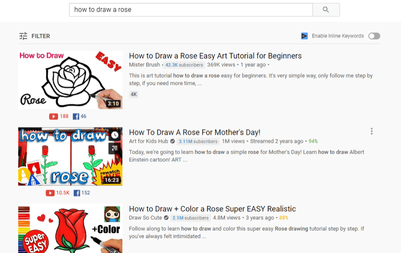 primer najboljšega videoposnetka v YouTubu v rezultatih iskanja na youtubu za "kako narisati vrtnico"