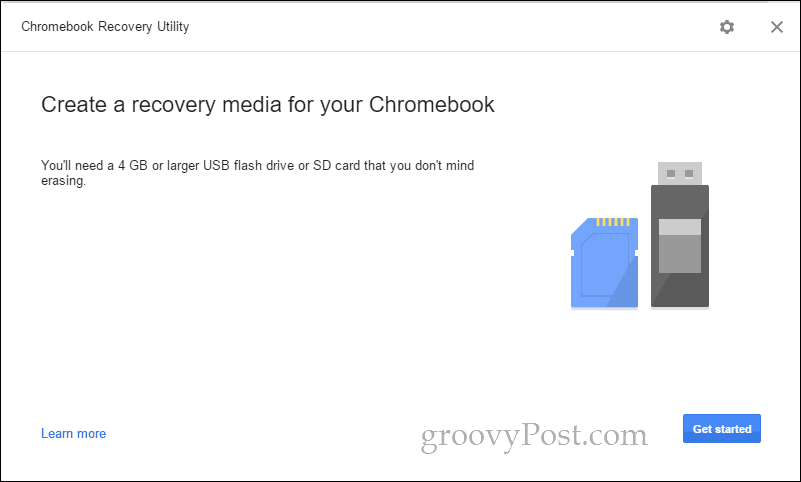 pripomoček za obnovitev chromebook začnite