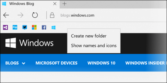 vrstica priljubljenih Microsoft Edge