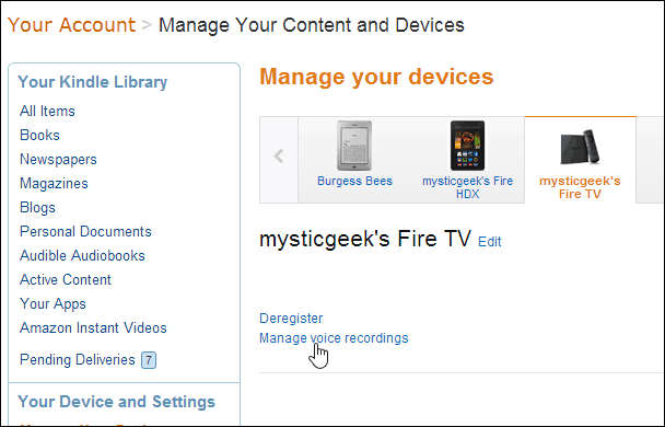 Izbrišite oddaljene glasovne posnetke Amazon Fire TV