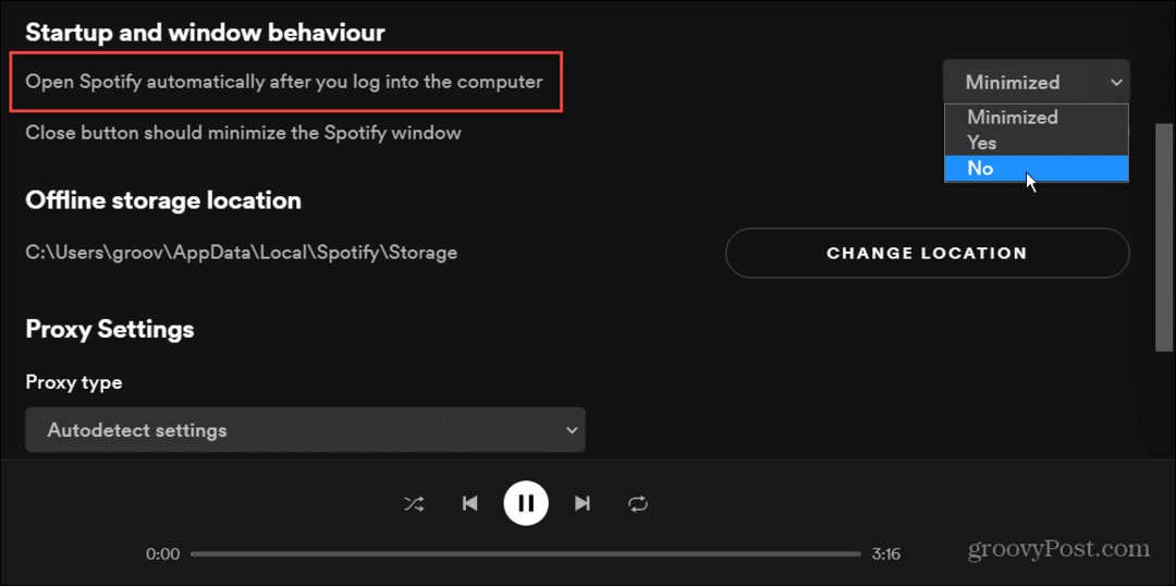 zaustavitev odpiranja spotifyja ob zagonu