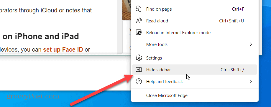 Onemogočite stransko vrstico Microsoft Edge