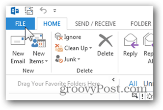 Dodajanje nabiralnika Outlook 2013 - Kliknite Datoteka