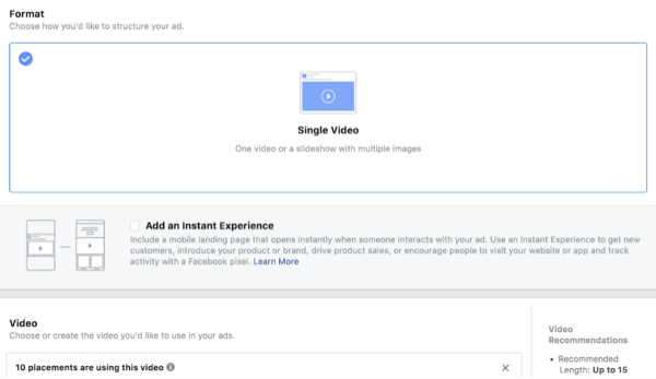 Facebook ThruPlay Optimization za video oglase, 4. korak.