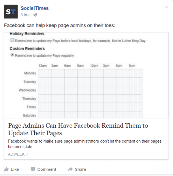 Facebook dodaja možnost nastavljanja opomnikov za skrbnike strani.