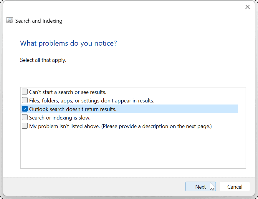 Windows 11 Outlook Search ne deluje