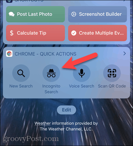 Tapnite Iskanje brez beleženja zgodovine v pripomočku Chrome v sistemu iOS