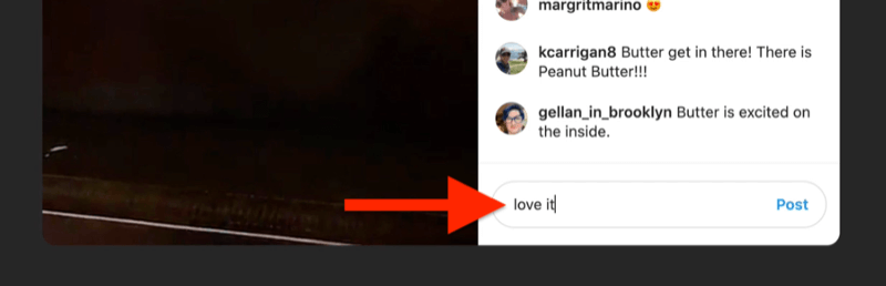 xscreenshot primer instagrama v živo s poljem za komentar, označenim in zapolnjenim s strani gledalca, ki pravi »všeč mi je«