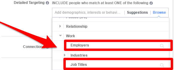 facebook oglasi ciljajo na nazive delovnih mest in delodajalce