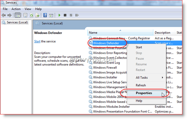 Onemogoči storitev Windows Defender v sistemu Windows Server 2008 ali Vista:: groovyPost.com
