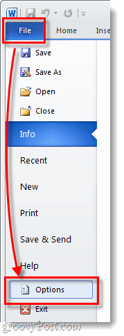 Možnosti datotek za Microsoft Office 2010