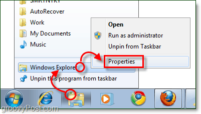 prilagodite lastnosti bližnjice v opravilni vrstici Windows Explorer