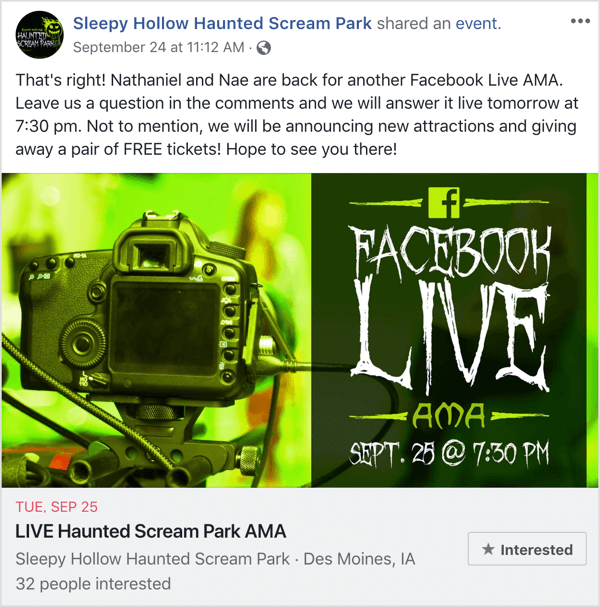 Objava dogodka na Facebooku, ki promovira AMA.