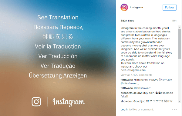 gumb za prevod instagrama